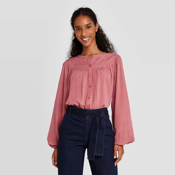 a new day Tops - Women's Polka Dot Long Sleeve Button-Front Blouse